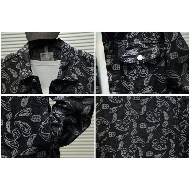 Prabangus Bandana Siuvinėjimas Džinsinė Striukė Vyriška Paisley Streetwear Oversize Džinsai Paltas Medvilniniai Drabužiai Didesnio dydžio 5xl 2023 m. pavasaris