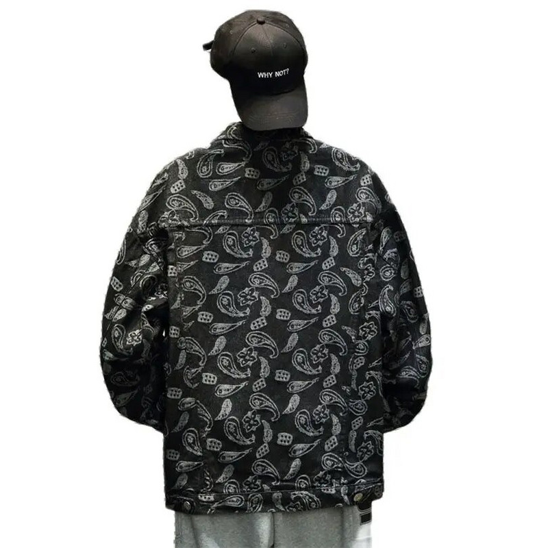 Prabangus Bandana Siuvinėjimas Džinsinė Striukė Vyriška Paisley Streetwear Oversize Džinsai Paltas Medvilniniai Drabužiai Didesnio dydžio 5xl 2023 m. pavasaris