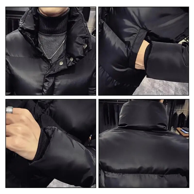 Pánska páperová bunda, stredne dlhá, teplá bavlnená bunda so stojacím golierom, zimná móda, ležérne pánske pouličné oblečenie, veľkosť 5XL-M