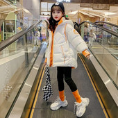 Detská dospievajúca bavlnená parka 2023 páperová lesklá bunda pre dievčatá s kapucňou, teplá detská zimná bunda pre dievčatá 3-14 rokov, vrchné oblečenie