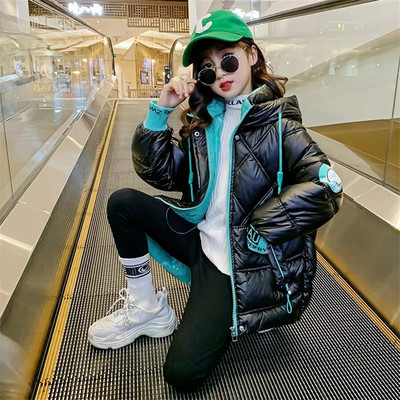 Detská dospievajúca bavlnená parka 2023 páperová lesklá bunda pre dievčatá s kapucňou, teplá detská zimná bunda pre dievčatá 3-14 rokov, vrchné oblečenie