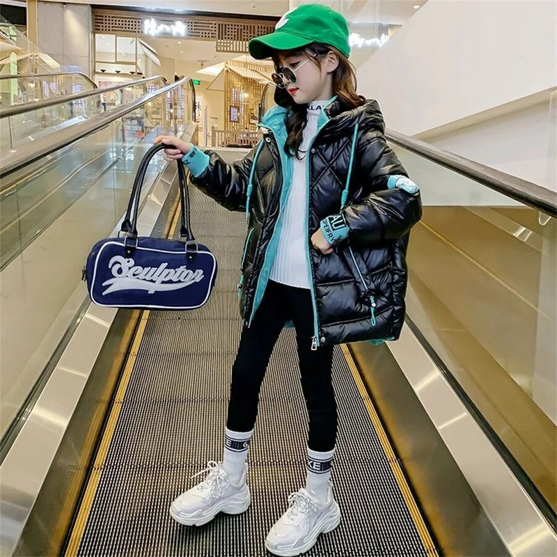 Detská dospievajúca bavlnená parka 2023 páperová lesklá bunda pre dievčatá s kapucňou, teplá detská zimná bunda pre dievčatá 3-14 rokov, vrchné oblečenie