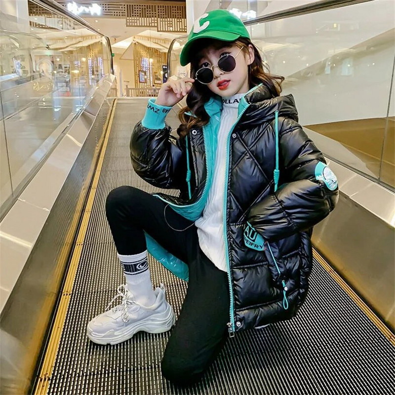 Detská dospievajúca bavlnená parka 2023 páperová lesklá bunda pre dievčatá s kapucňou, teplá detská zimná bunda pre dievčatá 3-14 rokov, vrchné oblečenie