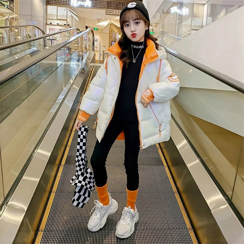 Detská dospievajúca bavlnená parka 2023 páperová lesklá bunda pre dievčatá s kapucňou, teplá detská zimná bunda pre dievčatá 3-14 rokov, vrchné oblečenie