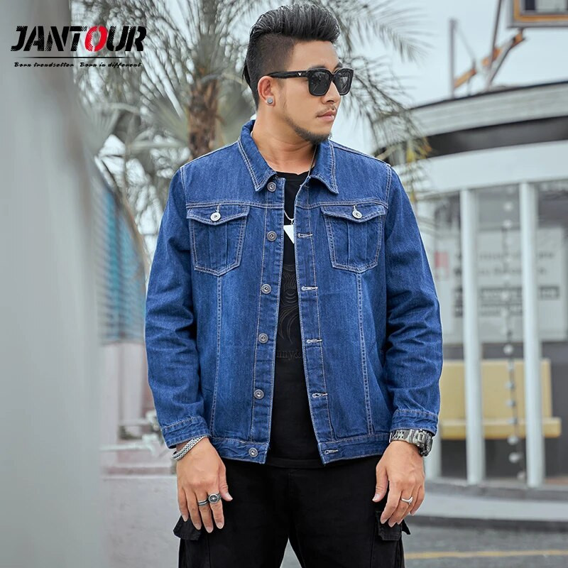 Jantour Didelis dydis 6XL 7XL 8XL Džinsinė striukė 2022 m. Nauja rudens žiemos klasikinė laisvalaikio džinsai striukės madingi hiphopo vyriški gatvės drabužiai