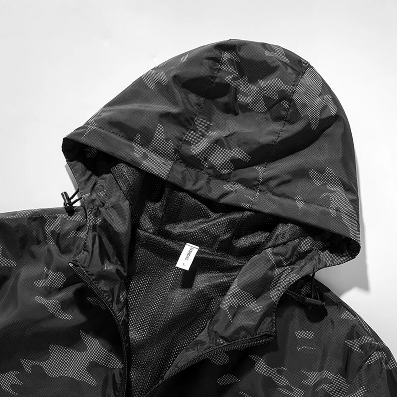Jachetă de vânt pentru bărbați, în aer liber, impermeabilă, cu imprimeu floral, cu glugă, cu fermoare ușoare, Anoraci, cu mânecă lungă, cu fermoare, haină de ploaie