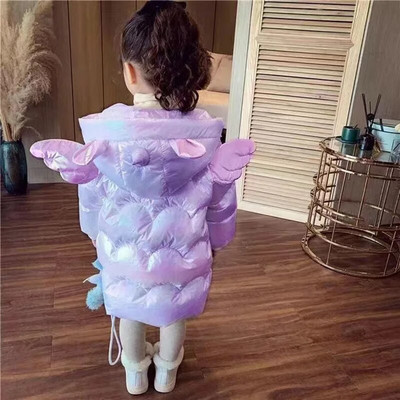 Jachetă de iarnă pentru fetiță, drăguț unicorn, paltoane colorate pentru fete, parka caldă cu glugă, costum de zăpadă, îmbrăcăminte exterioară pentru copii, rezistentă la vânt