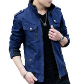 Pánska úzka modrá džínsová bunda z čistej bavlny, jar, jeseň, stojatý golier so zipsom, ležérne kabáty, vojenská zelená, nová Chaqueta Hombre 2022