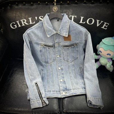 Džinsinė striukė su rudens gobtuvu su didesnio dydžio, šiek tiek laisvu motociklo džinsiniu striuku rudens kokybiška, stovinčia apykakle, vyriška džinsine striuke (M-5XL)