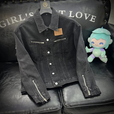 Džinsinė striukė su rudens gobtuvu su didesnio dydžio, šiek tiek laisvu motociklo džinsiniu striuku rudens kokybiška, stovinčia apykakle, vyriška džinsine striuke (M-5XL)