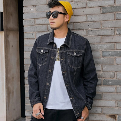 Pánska džínsová bunda, trucker, ležérna klasická džínsová bunda, nové produkty 2023, pánsky golier s odklopeným golierom, voľný kabát v preppy štýle