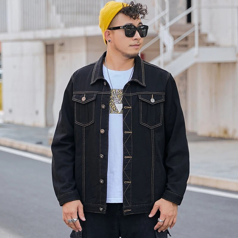 Pánska džínsová bunda, trucker, ležérna klasická džínsová bunda, nové produkty 2023, pánsky golier s odklopeným golierom, voľný kabát v preppy štýle