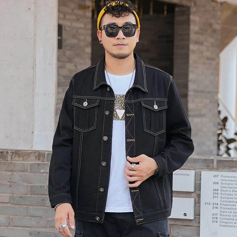 Pánska džínsová bunda, trucker, ležérna klasická džínsová bunda, nové produkty 2023, pánsky golier s odklopeným golierom, voľný kabát v preppy štýle