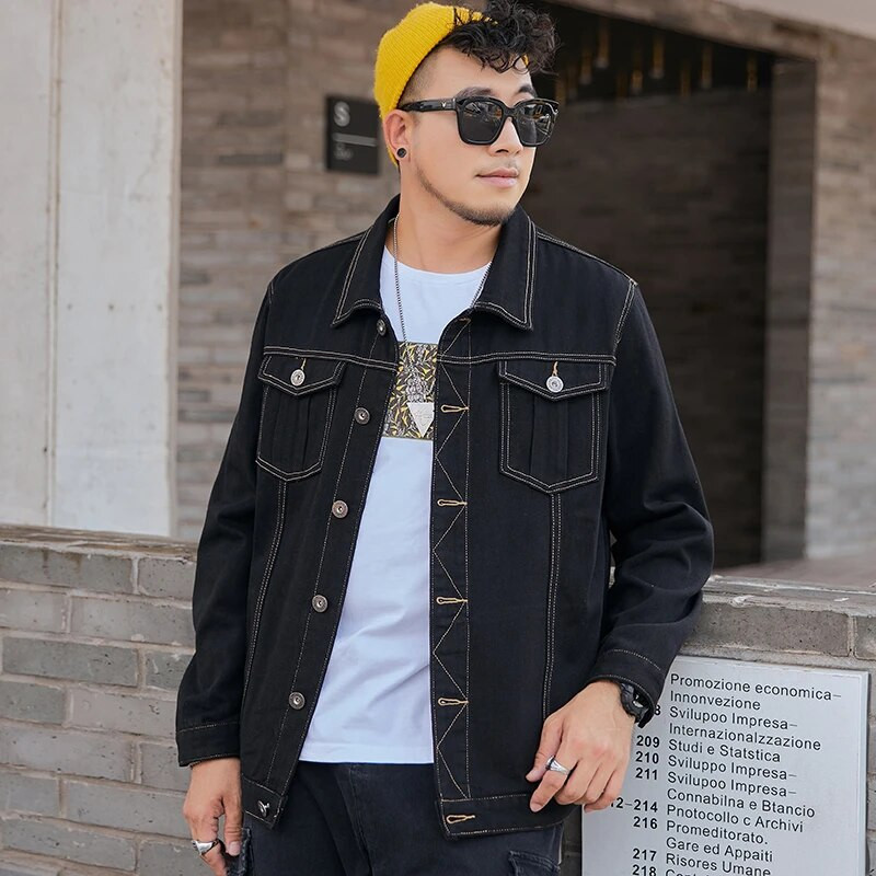 Pánska džínsová bunda, trucker, ležérna klasická džínsová bunda, nové produkty 2023, pánsky golier s odklopeným golierom, voľný kabát v preppy štýle