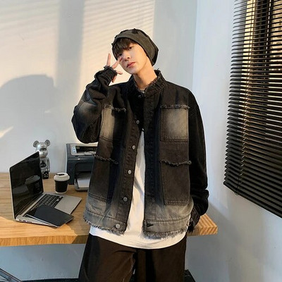 Pánske džínsové bundy, zostrihané, vyprané, oblečenie Y2k, vintage, streetwear, unisex, veľkosť S-3XL, tínedžerská móda, gradientné bundy, univerzálne