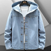 Jachetă de blugi cu glugă de primăvară, toamnă, haină hip hop pentru bărbați, jachetă de blugi retro, jachetă de bombardier casual, îmbrăcăminte exterioară.