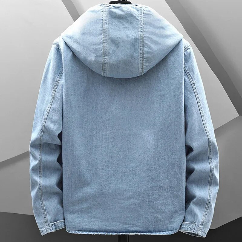 Jachetă de blugi cu glugă de primăvară, toamnă, haină hip hop pentru bărbați, jachetă de blugi retro, jachetă de bombardier casual, îmbrăcăminte exterioară.