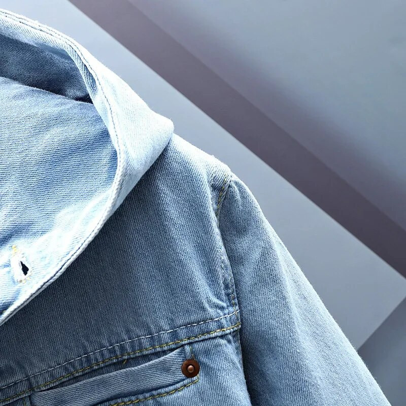 Jachetă de blugi cu glugă de primăvară, toamnă, haină hip hop pentru bărbați, jachetă de blugi retro, jachetă de bombardier casual, îmbrăcăminte exterioară.