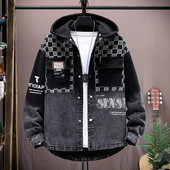 Módne ležérne pánske džínsové bundy s kapucňou, jarné a jesenné, klasické džínsy, hip hop, streetwear, gombíkové džínsové kabáty, mládežnícke topy