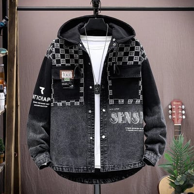 Moda ocazional bărbați cu glugă denim jackets primăvară toamnă blugi clasici hip hop streetwear butoane denim paltoane tineret topuri îmbrăcăminte