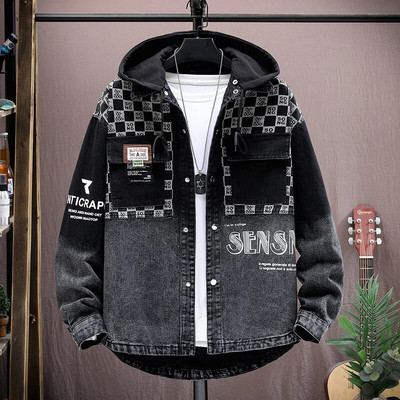 Módne ležérne pánske džínsové bundy s kapucňou, jarné a jesenné, klasické džínsy, hip hop, streetwear, gombíkové džínsové kabáty, mládežnícke topy