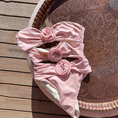 Dámske dvojdielne plavky s kvetinovým vzorom a šnurovaním 2024, push-up podprsenka s vystuženou podprsenkou, biele, plážové, monokini