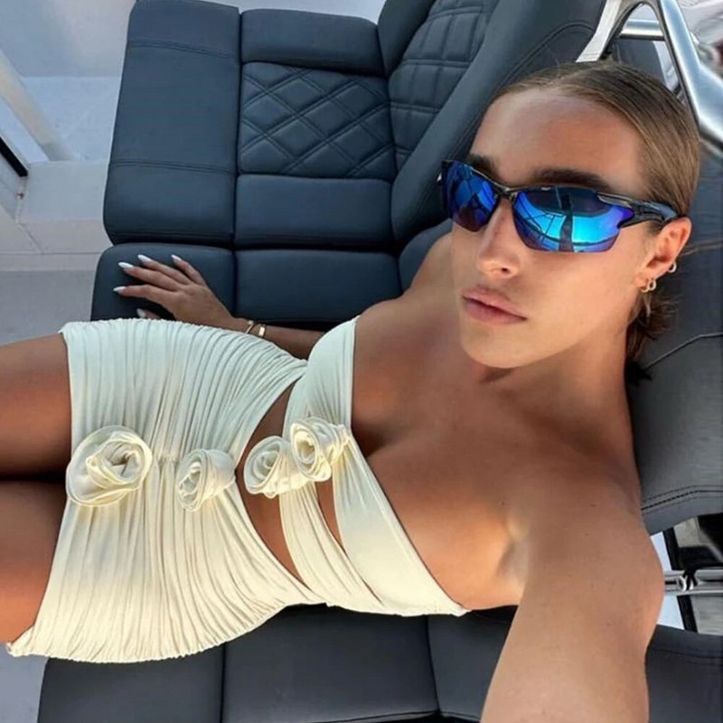 Dámske dvojdielne plavky s kvetinovým vzorom a šnurovaním 2024, push-up podprsenka s vystuženou podprsenkou, biele, plážové, monokini