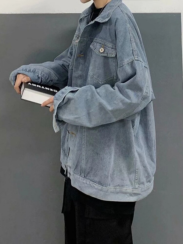 Pánska džínsová bunda Gmiixder, jarná jeseň, hongkonský štýl, nadrozmerné pracovné oblečenie, trendy retro hip hop džínsový kabát, unisex Kpop Streetwear