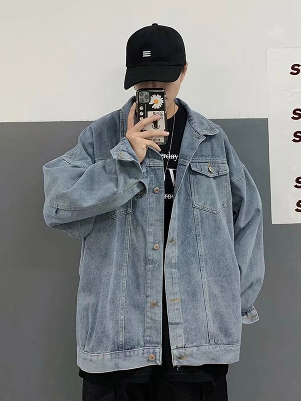 Pánska džínsová bunda Gmiixder, jarná jeseň, hongkonský štýl, nadrozmerné pracovné oblečenie, trendy retro hip hop džínsový kabát, unisex Kpop Streetwear