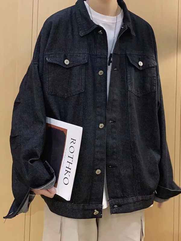 Pánska džínsová bunda Gmiixder, jarná jeseň, hongkonský štýl, nadrozmerné pracovné oblečenie, trendy retro hip hop džínsový kabát, unisex Kpop Streetwear