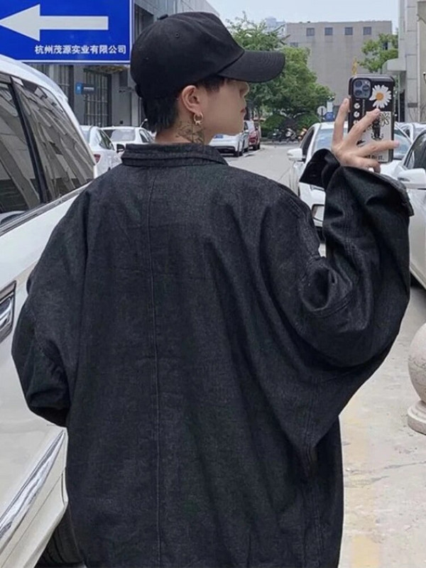 Pánska džínsová bunda Gmiixder, jarná jeseň, hongkonský štýl, nadrozmerné pracovné oblečenie, trendy retro hip hop džínsový kabát, unisex Kpop Streetwear