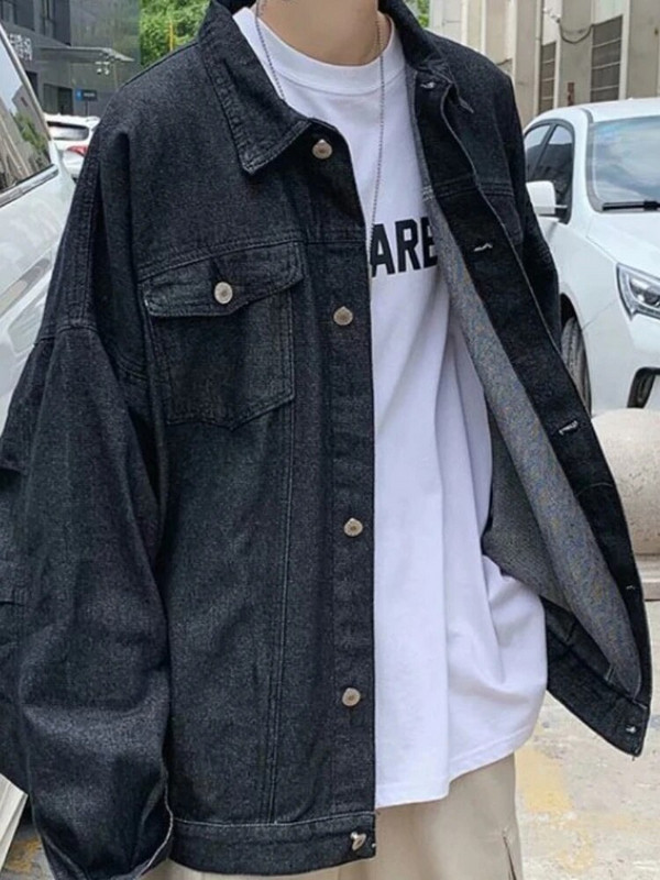 Pánska džínsová bunda Gmiixder, jarná jeseň, hongkonský štýl, nadrozmerné pracovné oblečenie, trendy retro hip hop džínsový kabát, unisex Kpop Streetwear