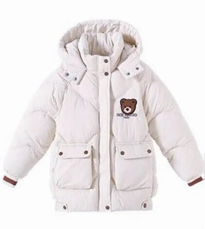 5-12 rokov Roztomilý kreslený medvedík Dievčenská bavlnená bunda s kapucňou a páperovou podprsenkou Zimná hrubá teplá parka Detský kabát so zipsom Vrchné oblečenie Detské oblečenie