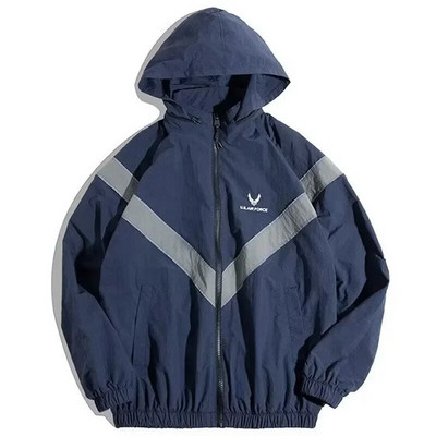 Jachete de vânt cu glugă cu uscare rapidă, pentru bărbați, de primăvară, ocazional, reflectorizante, pentru antrenament pentru pilot, jachetă vintage largi Harajuku pentru bărbați