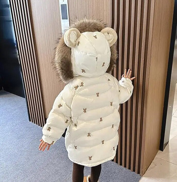 Παιδικό χειμωνιάτικο μπουφάν για κορίτσια Little Bear Cartoon Thicken Παιδικό Κέντημα Παλτό Baby Hooded Down outwear