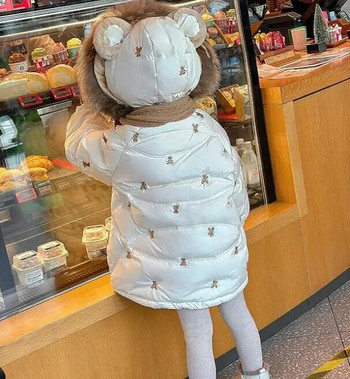 Παιδικό χειμωνιάτικο μπουφάν για κορίτσια Little Bear Cartoon Thicken Παιδικό Κέντημα Παλτό Baby Hooded Down outwear