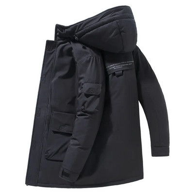 Jachetă cu glugă din puf de rață alb de camuflaj pentru bărbați, stil cargo, groasă, caldă, impermeabilă, ocazională, pentru bărbați.