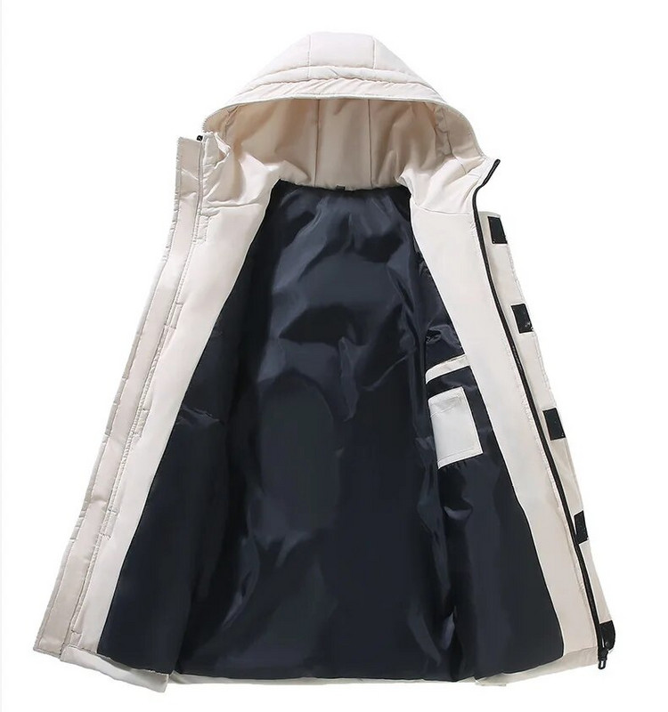 Jachetă cu glugă din puf de rață alb de camuflaj pentru bărbați, stil cargo, groasă, caldă, impermeabilă, ocazională, pentru bărbați.