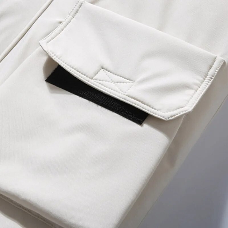 Jachetă cu glugă din puf de rață alb de camuflaj pentru bărbați, stil cargo, groasă, caldă, impermeabilă, ocazională, pentru bărbați.