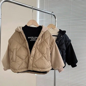 Chlapčenské a dievčenské zimné bavlnené prešívané bundy s dlhým rukávom, hrubý teplý kabát s kapucňou, ležérne vrchné oblečenie pre deti vo veku 2-8 rokov