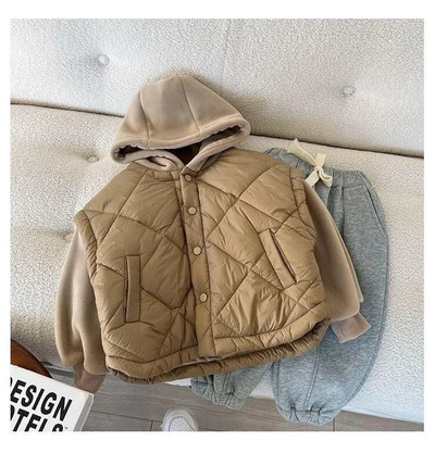 Chlapčenské a dievčenské zimné bavlnené prešívané bundy s dlhým rukávom, hrubý teplý kabát s kapucňou, ležérne vrchné oblečenie pre deti vo veku 2-8 rokov