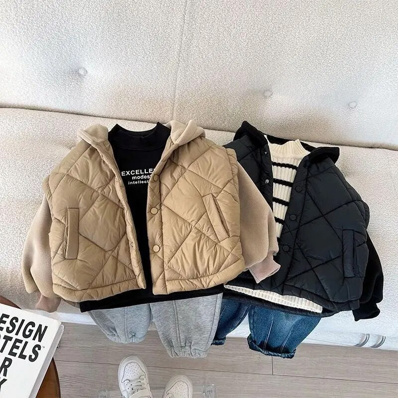 Chlapčenské a dievčenské zimné bavlnené prešívané bundy s dlhým rukávom, hrubý teplý kabát s kapucňou, ležérne vrchné oblečenie pre deti vo veku 2-8 rokov