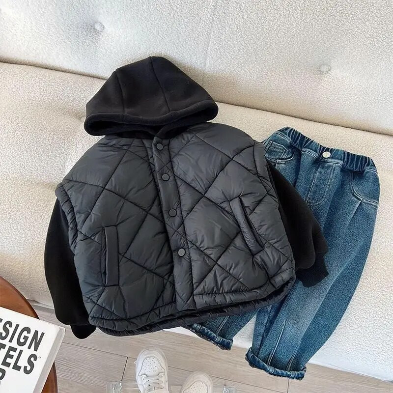 Chlapčenské a dievčenské zimné bavlnené prešívané bundy s dlhým rukávom, hrubý teplý kabát s kapucňou, ležérne vrchné oblečenie pre deti vo veku 2-8 rokov