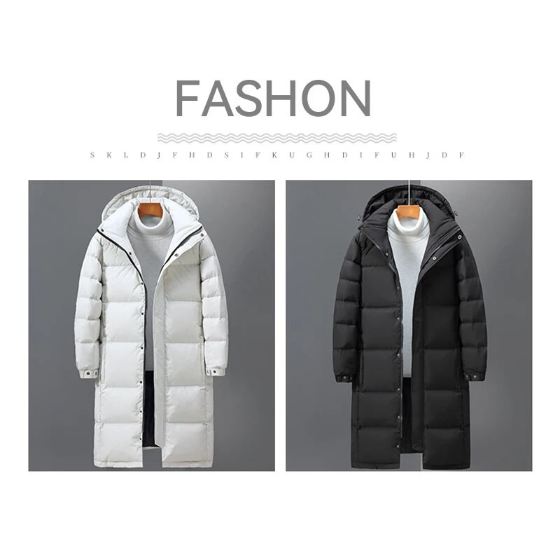 Žieminiai vyriški ilgi pūkiniai paltai su gobtuvu laisvalaikio pūkinės striukės Aukštos kokybės vyriškos lauko vėjui šiltos šiltos žieminės striukės Vyriški drabužiai