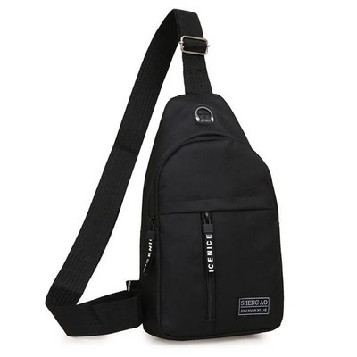 Genți de umăr pentru bărbați, căști de încărcare prin USB, orificiu pentru cablu, genți pentru bărbați, genți pentru sport antifurt, pentru piept pentru călătorii scurte.