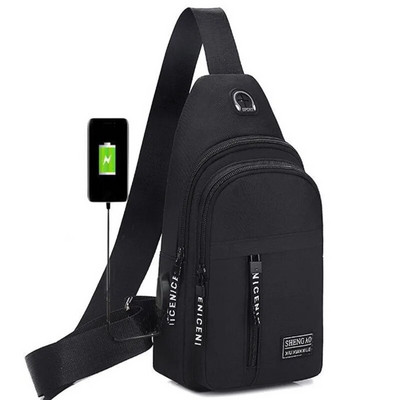 Genți de umăr pentru bărbați, căști de încărcare prin USB, orificiu pentru cablu, genți pentru bărbați, genți pentru sport antifurt, pentru piept pentru călătorii scurte.