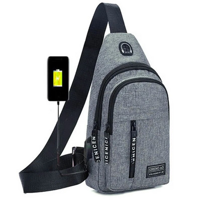 Genți de umăr pentru bărbați, căști de încărcare prin USB, orificiu pentru cablu, genți pentru bărbați, genți pentru sport antifurt, pentru piept pentru călătorii scurte.