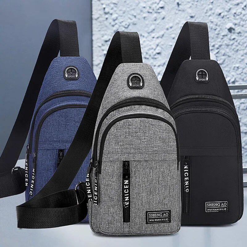 Ανδρικές τσάντες ώμου USB Ακουστικά φόρτισης καλώδιο Τρύπα χιαστί Τσάντες ανδρικές αντικλεπτικές αθλητικές τσάντες στήθους Τσάντα αγγελιοφόρων για σύντομο ταξίδι
