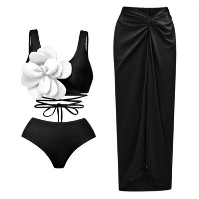 2024 Set de bikini cu flori 3D, cu acoperire, costum de baie de lux pentru femei, costum de baie cu flori sexy, talie înaltă, monokini, Desire, costum de baie