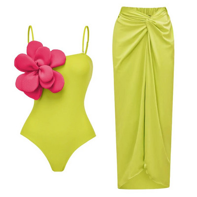 2024 Set de bikini cu flori 3D, cu acoperire, costum de baie de lux pentru femei, costum de baie cu flori sexy, talie înaltă, monokini, Desire, costum de baie